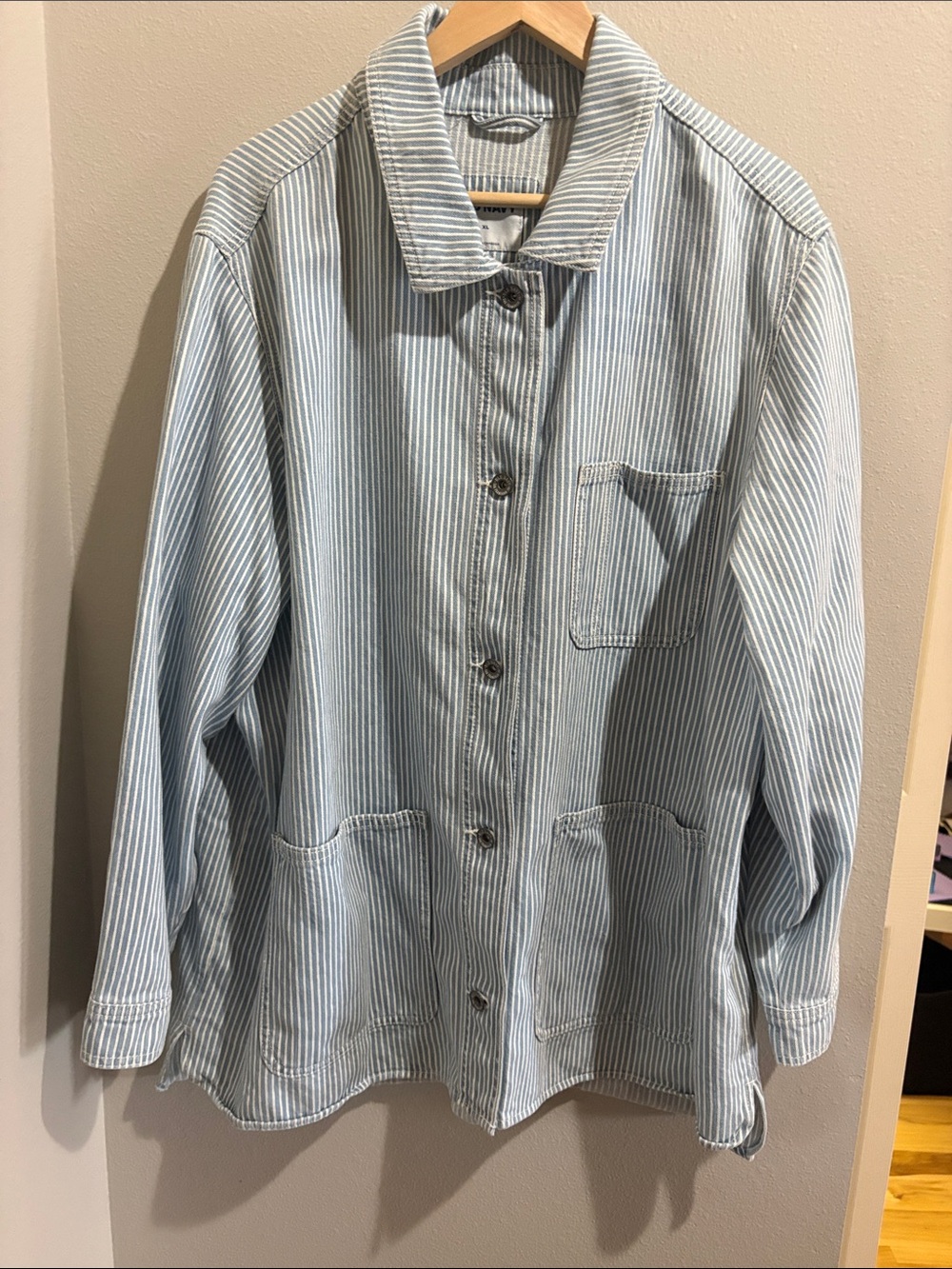 Striped Light Blue Women's Button-Up Jacket (XL)